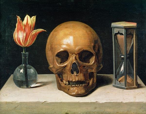 Vanitas con tulipano teschio e clessidra è un olio su pannello di Philippe de Champaigne del 1671
