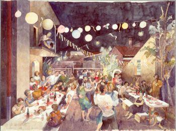 Festa di paese studio - disegno gouache - 1987 350-260