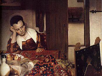 Giovane donna assopita del pittore olandese Jan Vermeer 1657