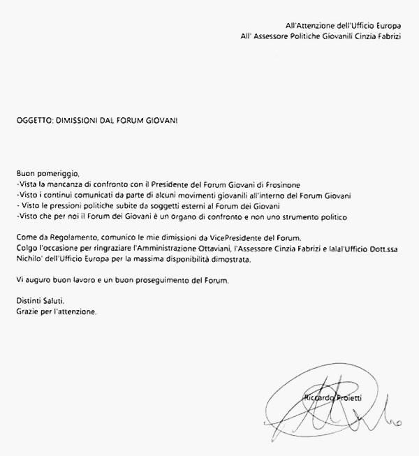 Forum giovani Frosinone dimissioni proietti min