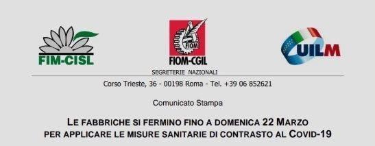 sciopero coronavirus FIOM UILM CISL min