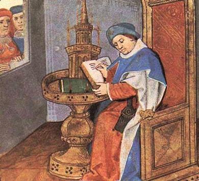 Miniatura dal manoscritto Roman de la Rose Oxford Bodleian Library Douce 195 foglio 1r ritratto di Guillaume de Lorris.jpg