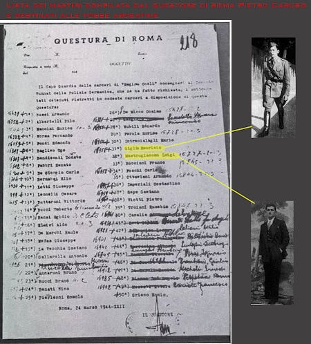 BLista del questore Caruso con i nomi dei Martiri destinate alle Fosse Ardeatine 450 min